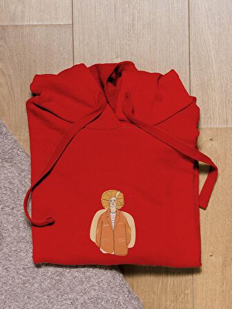İnsan Baskılı Tasarım 3 İplik Kalın Kırmzı Sweatshirt Hoodie 