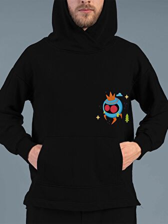 Monster Canavar Ball Baskılı Tasarım 3 İplik Kalın Siyah Sweatshirt Hoodie 