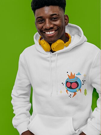 Monster Canavar Ball Baskılı Tasarım 3 İplik Kalın Beyaz Sweatshirt Hoodie 
