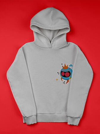 Monster Canavar Ball Baskılı Tasarım 3 İplik Kalın Gri Sweatshirt Hoodie 