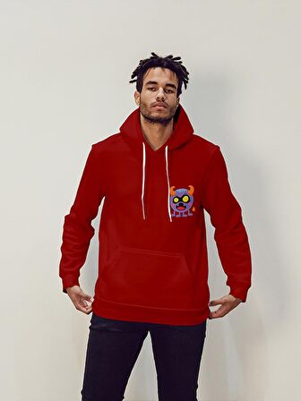 Monster Canavar Baskılı Tasarım 3 İplik Kalın Kırmızı Sweatshirt Hoodie 