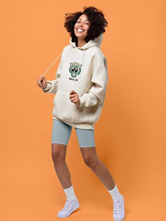 Kind is Cool Monster Canavar Baskılı Tasarım 3 İplik Kalın Beyaz Sweatshirt Hoodie 