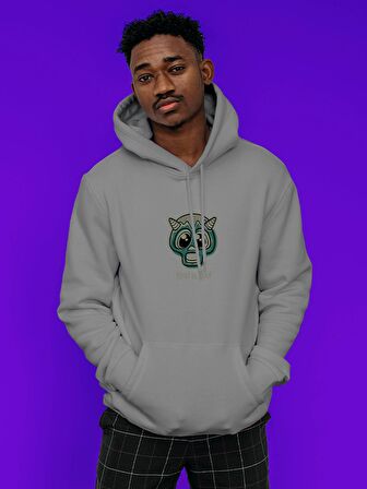 Kind is Cool Monster Canavar Baskılı Tasarım 3 İplik Kalın Gri Sweatshirt Hoodie 