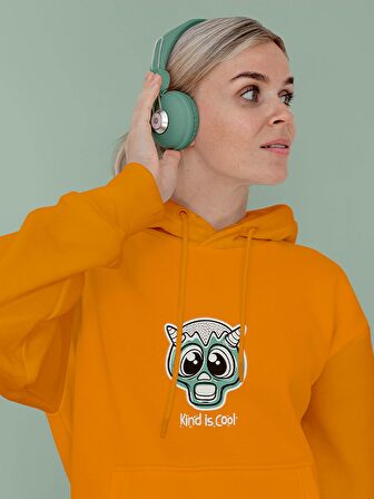 Kind is Cool Monster Canavar Baskılı Tasarım 3 İplik Kalın Sarı Sweatshirt Hoodie 