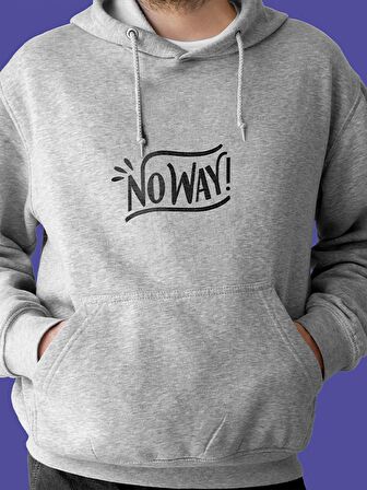 Noway Baskılı Tasarım 3 İplik Kalın Gri Sweatshirt Hoodie 