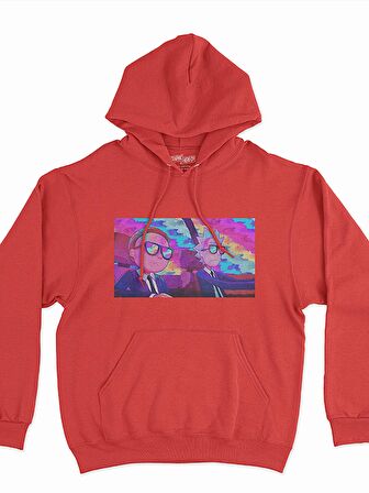 Rick and Morty Baskılı Tasarım 3 İplik Kalın Kırmızı Sweatshirt Hoodie 