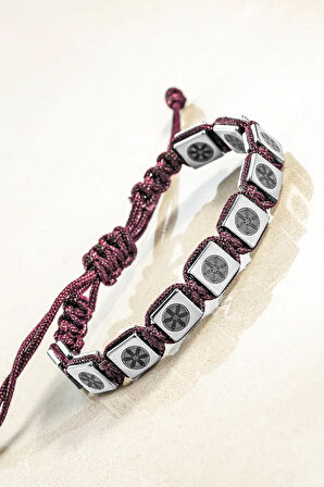 Siyah Hematit Taşlı Ayarlanabilir İpli 925 Ayar Gümüş Detaylı Erkek Bileklik