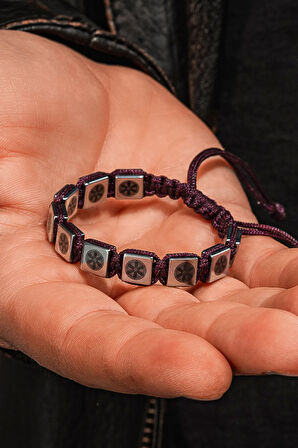 Siyah Hematit Taşlı Ayarlanabilir İpli 925 Ayar Gümüş Detaylı Erkek Bileklik