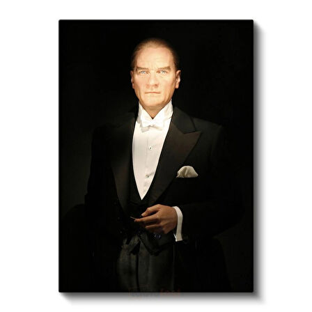 Smokinli Atatürk - Siyah Fonda Resmi Portre Kanvas Tablo