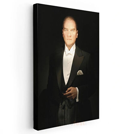 Smokinli Atatürk - Siyah Fonda Resmi Portre Kanvas Tablo