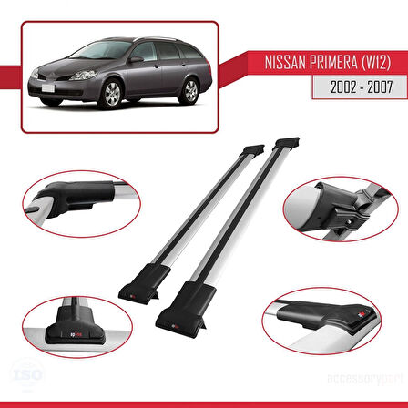 Nissan Primera 3 (W12) Traveller 2002-2007 Arası ile Uyumlu FLY Model Ara Atkı Tavan Barı Gri 2 Adet