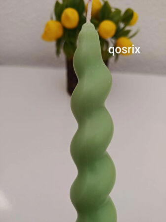 qosrix Açık Yeşil Italyan Burgulu Şamdan Soya Mumu Doğal Kokulu Çubuk Konik Burgu Spiral Mum Dekoratif 1 Adet