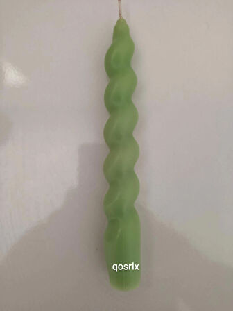 qosrix Açık Yeşil Italyan Burgulu Şamdan Soya Mumu Doğal Kokulu Çubuk Konik Burgu Spiral Mum Dekoratif 1 Adet