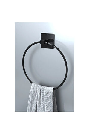 Yapışkanlı Siyah Yuvarlak Havluluk Banyo Mutfak Havlu Askılık
