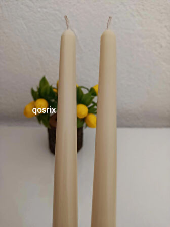 qosrix 2'li Krem Şamdan Soya Mumu 1. Kalite Soya Doğal Pudra Kokulu Uzun Çubuk Konik Mum Dekoratif