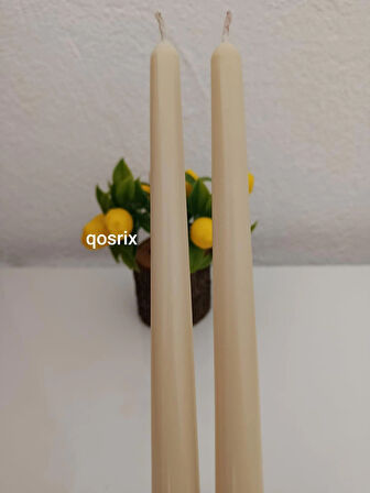 qosrix 2'li Krem Şamdan Soya Mumu 1. Kalite Soya Doğal Pudra Kokulu Uzun Çubuk Konik Mum Dekoratif