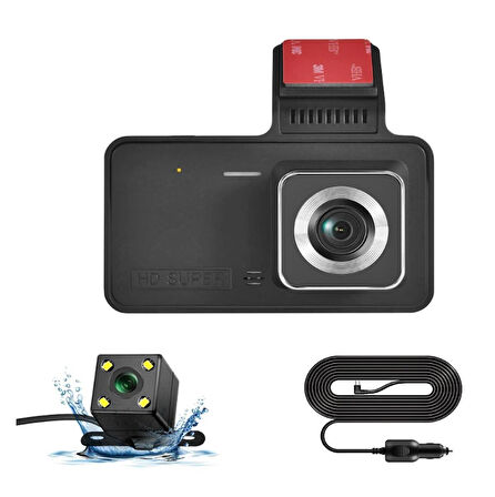 Araç İçi Kamera 1080P Full HD-Gece Görüşlü -170° Geniş Açılı Lens 4inc Ekran - Ön Ve Arka Kamera -v2