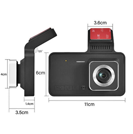 Araç İçi Kamera 1080P Full HD-Gece Görüşlü -170° Geniş Açılı Lens 4inc Ekran - Ön Ve Arka Kamera -v2