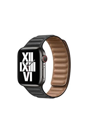 Apple Watch 7 6 5 4 3 2 Serisi 42 / 44 / 45 Uyumlu Baklalı Mıknatıslı Deri Kordon Kayış Kahve