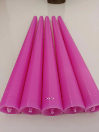 qosrix 5'li Açık Pembe Şamdan Soya Mumu 1. Kalite Soya Doğal Pudra Kokulu Uzun Çubuk Konik Mum Dekoratif