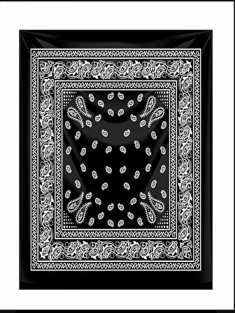 SİYAH ZEMİN ÜZERİNE BEYAZ KLASİK BANDANA DESENLİ KARE %100 PAMUK BANDANA 55X55 UNİSEX