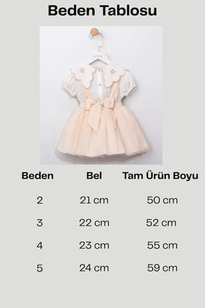  Kız Bebek Bej Askılı Tütü Etek ve Çiçek Nakışlı Bluz Takımı