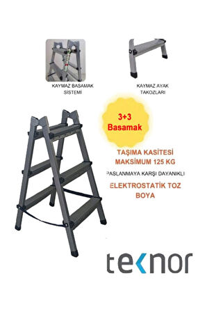  Çift Taraflı Dayanıklı 3+3 Metal Basamaklı Merdiven