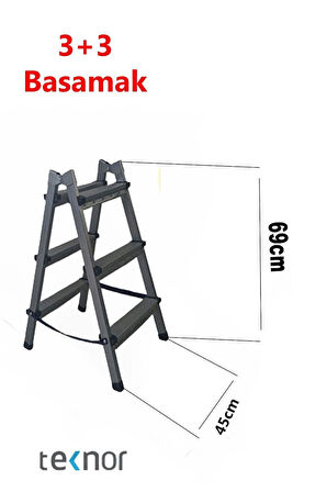  Çift Taraflı Dayanıklı 3+3 Metal Basamaklı Merdiven