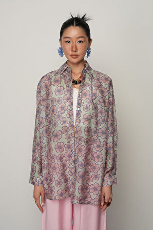 KADIN ÇİÇEK DESENLİ OVERSİZE KESİM GÖMLEK