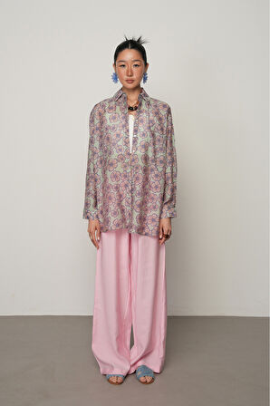 KADIN ÇİÇEK DESENLİ OVERSİZE KESİM GÖMLEK