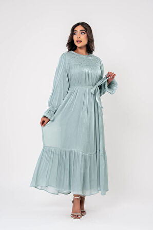 Taş İşlemeli Bel Bağlamalı Abiye Elbise ELB16093