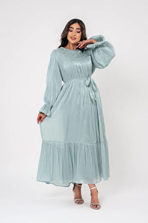 Taş İşlemeli Bel Bağlamalı Abiye Elbise ELB16093