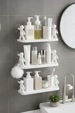 2'li Yapışkanlı Çöp Adam Banyo Organizer Raf Şampuan Kozmetik Baharat Düzenleyici Dekoratif Raf