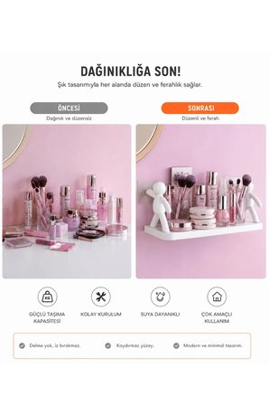 2'li Yapışkanlı Çöp Adam Banyo Organizer Raf Şampuan Kozmetik Baharat Düzenleyici Dekoratif Raf