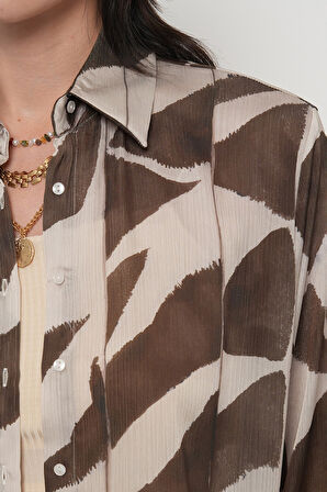 KADIN DESENLİ ÇİZGİ DETAYLI OVERSİZE GÖMLEK