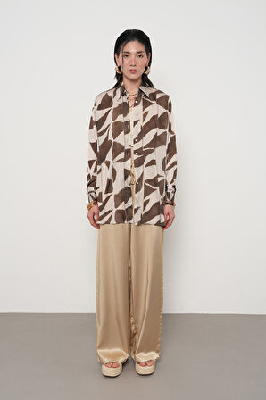 KADIN DESENLİ ÇİZGİ DETAYLI OVERSİZE GÖMLEK