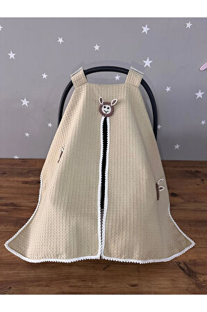 Bej Waffle Kumaş Organik Kuzu Tasarım Puset Örtüsü