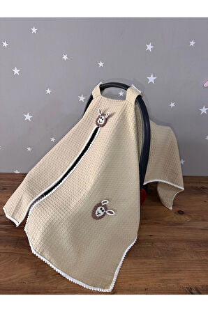 Bej Waffle Kumaş Organik Kuzu Tasarım Puset Örtüsü