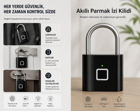 Akıllı Yaşamın Vazgeçilmez Güvenliği Mini Parmak İzi Okuyuculu Akıllı Asma Kilit