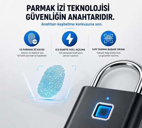 Akıllı Yaşamın Vazgeçilmez Güvenliği Mini Parmak İzi Okuyuculu Akıllı Asma Kilit