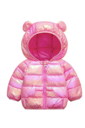 Petityu Teddy Şirin Parlak Şişme Mont -Barbie Pembesi Şeker Pembe 1 Yaş