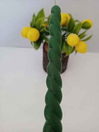 5'li Yeşil Burgulu Şamdan Mumu 1. Kalite Doğal Kokulu Uzun Çubuk Konik Burgu Spiral Mum Dekoratif