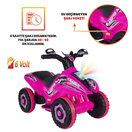 Uj Toys Müzikli ve Led Işıklı Akülü Atv 6V Safari Pembe 