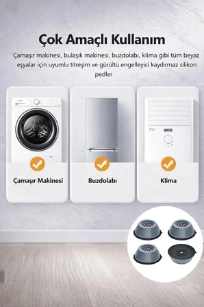 8'li Gri Çamaşır Makinesi Titreşim Önleyici Vantuzlu Kaydırmaz Ayak Stoper Seti 4x6 cm