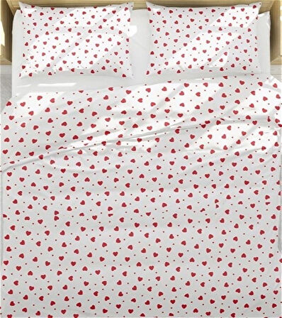 Lastikli Çarşaflı Tek Kişilik Nevresim Takımı Kalp Desen