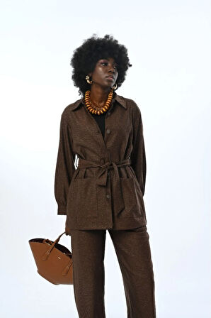 KADIN ÇİFT CEPLİ SİMLİ KUŞAKLI GÖMLEK