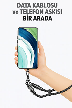 60W PD Hızlı Fast Destekli TYPE-C (USB-C) to TYPE-C Dayanıklı Data Şarj Kablosu Ve Telefon Askısı