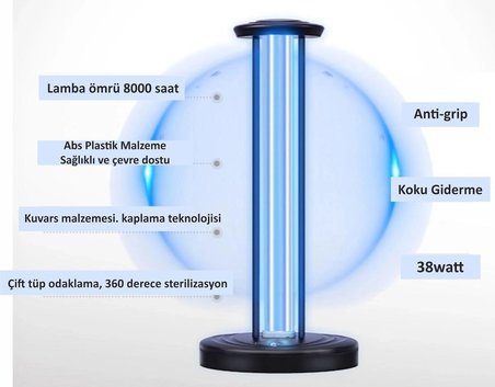 Uv-c Sterilizasyon Ve Dezenfeksiyon Lambası Hava Temizliyici (OZONLU)