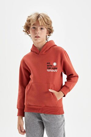 DeFacto Erkek Çocuk Baskılı Kapüşonlu Kalın Okul Sweatshirt C7567A824WNOG46