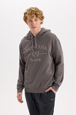 DeFacto Relax Fit Kapüşonlu Baskılı Kalın Sweatshirt D2681AX24AUAR89